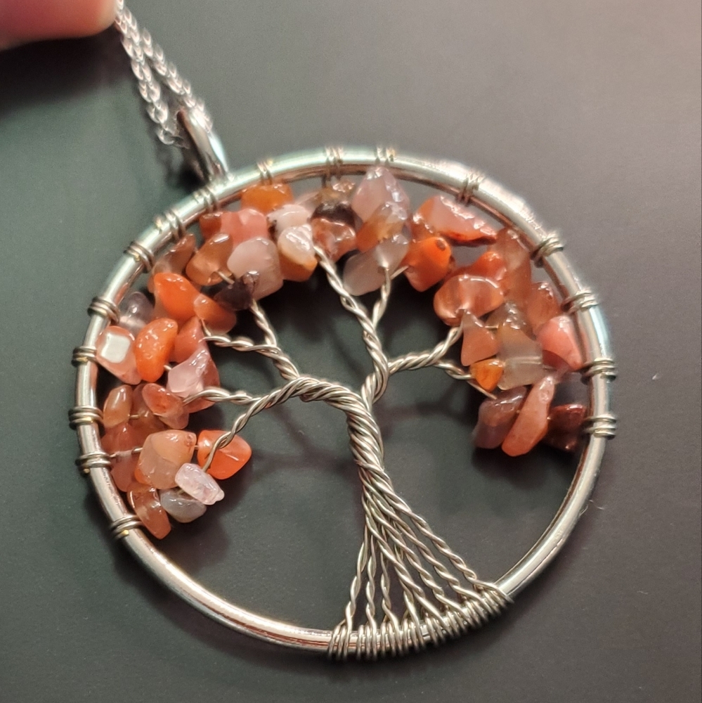NEW! Tree Of Life Natural Red Agate Stone Chip Necklace